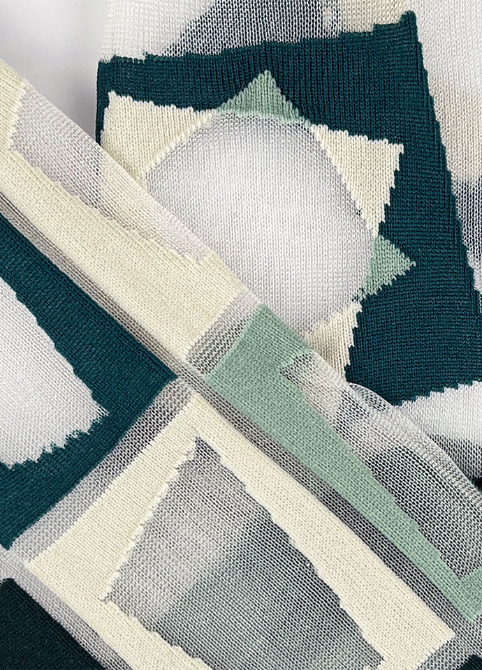 松石幾何透紗不對稱設計中長襪